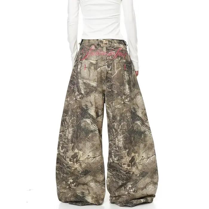 Jean camouflage brodé style streetwear américain pour homme et femme