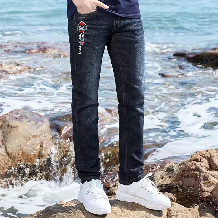 Jean long d'été Bruce & Shlavabo pour homme, jean droit baggy, coupe extensible, coton polyester élasthanne, style décontracté et élégant, bleu ciel et bleu, printemps et été, occasion quotidienne