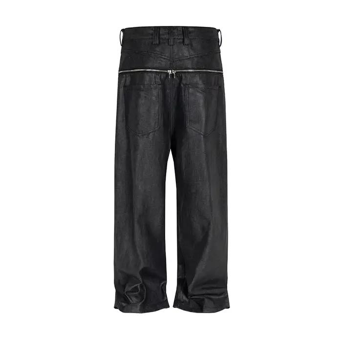 Vitnage Hip Hop fermeture éclair cire enduit jean Original pour hommes droit Ropa Hombre noir Denim pantalon Streetwear