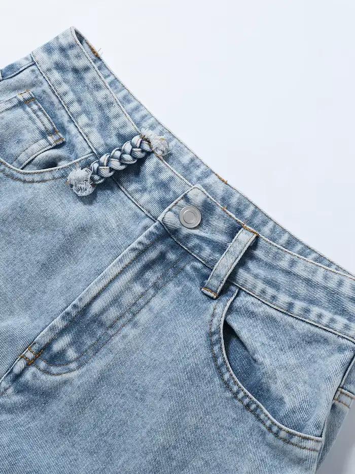 Jean large en denim ajouré pour femme