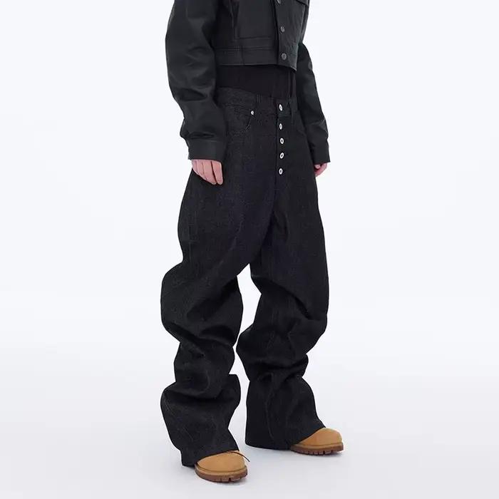 Jean noir décontracté ample à jambe large pour homme