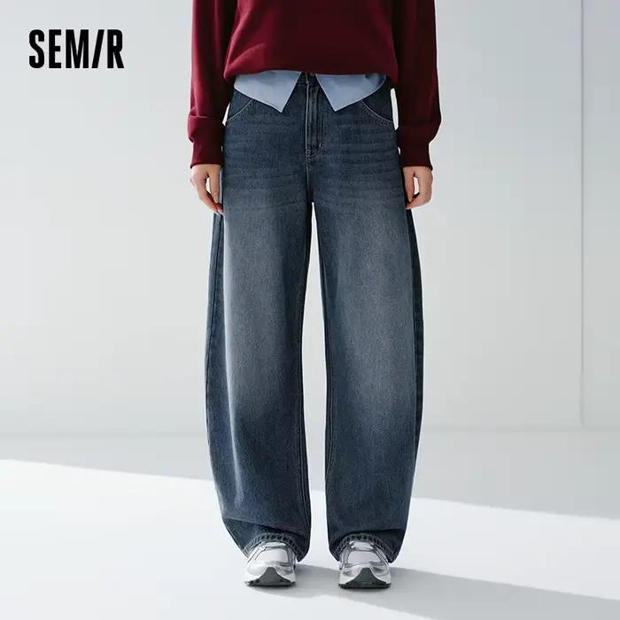 Semir Vintage jean femmes 2026 printemps en détresse ample lame incurvée Lyocell mélange décontracté rétro pantalons longs