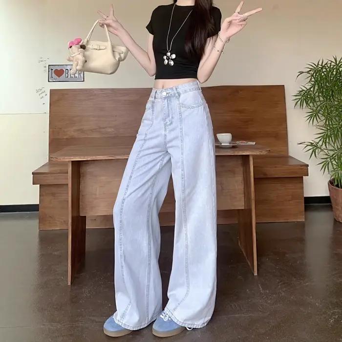 Jeans amples à jambes larges et droites pour femmes
