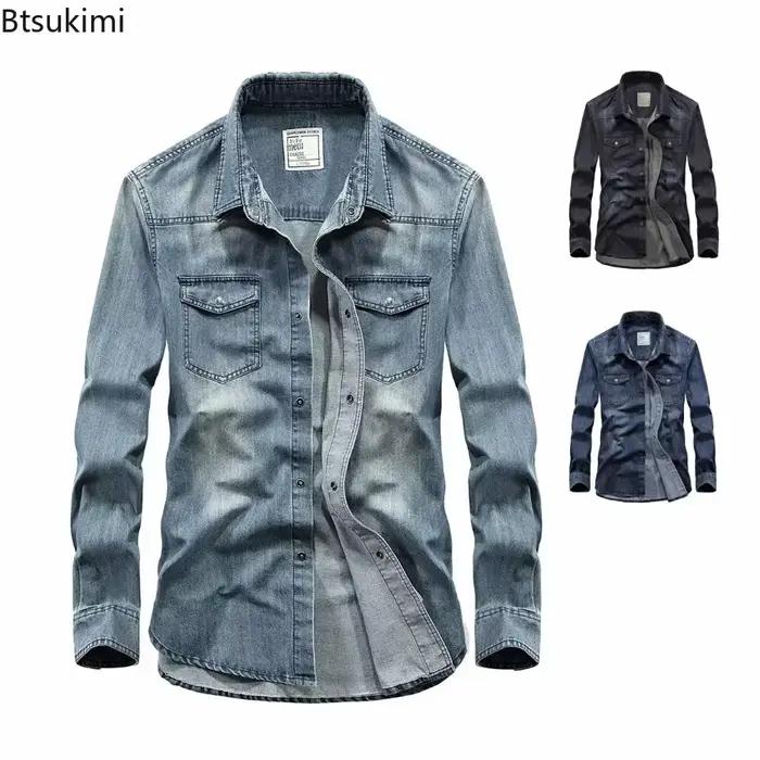 2026Men Denim Jean chemise à manches longues 100% coton de haute qualité beau Hombre décontracté