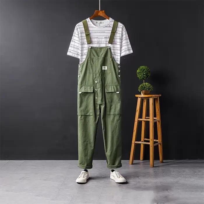 Salopette de travail homme Sayaxiga robuste et décontractée avec multiples poches pour le printemps et l'automne combinaisons ample coton matériaux polyvalents styles de streetwear occasions spéciales