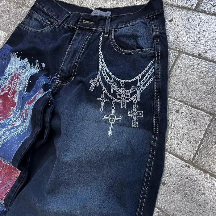 Jeans larges aux couleurs audacieuses style Y2K pour femme junior coupe ample décontracté pour toutes les saisons