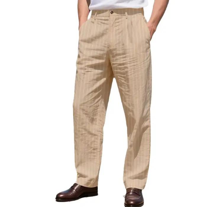 Amazon pantalons décontractés pour hommes été mince imitation chanvre petit carré ample plage pantalon de sport droit