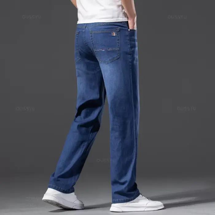 Hommes jean classique été Lyocell coton droit Stretch marque Denim pantalon salopette bleu clair ajustement