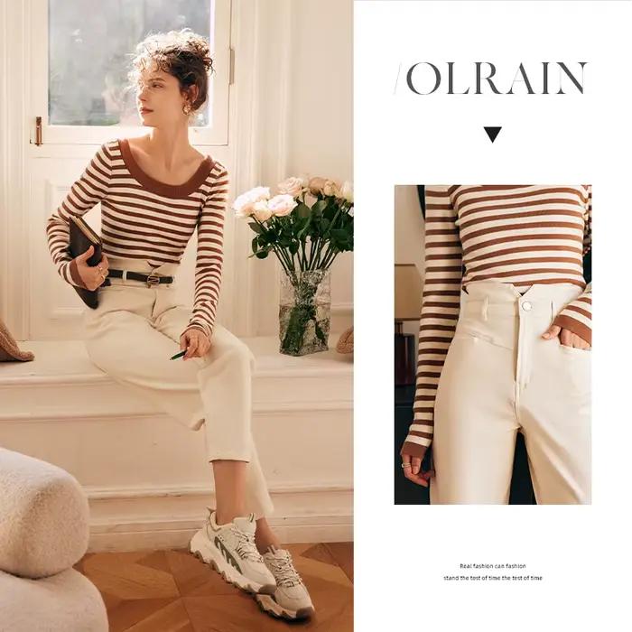 OLrain Jean taille haute style français pour femme