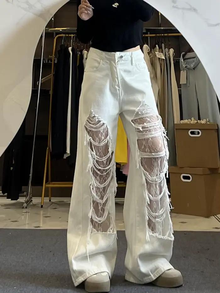 Jean blanc en détresse pour femmes