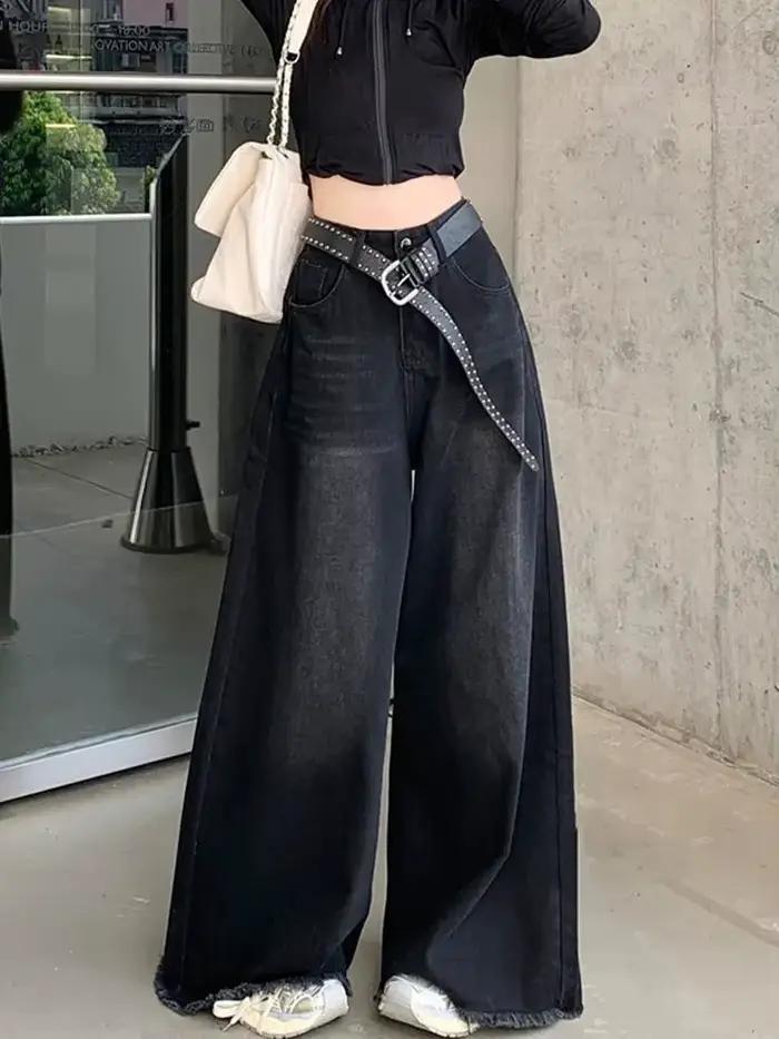 Jean élégant Chic américain Vintage noir à jambes larges pour femmes