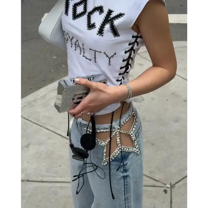 Jean en denim décontracté Y2K style streetwear hip-hop rétro américain