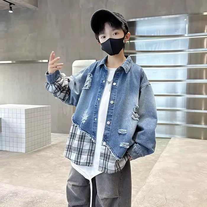 Nouveauté enfant vêtements garçons Cool Denim veste avec trou Cowboy à manches longues déchiré chemises manteau pour enfants fantaisie Streetwear tenues