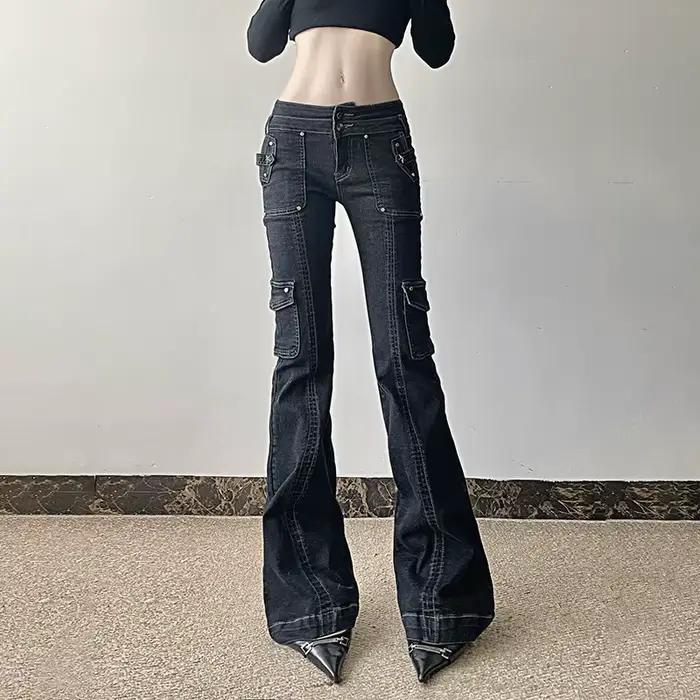 Pantalon évasé en Denim avec poches pour vêtements de travail rétro