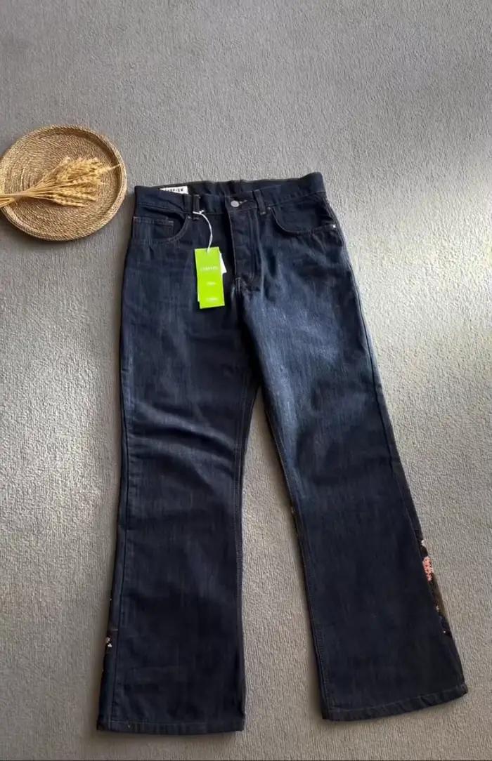 Jeans pour hommes, motif fleurs de cerisier du Mont Fuji brodé