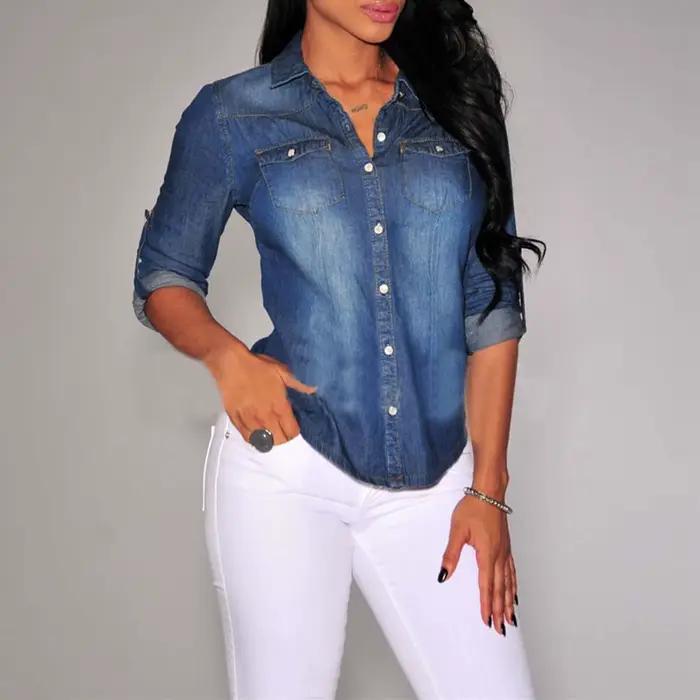 Chemise en jean à manches longues pour femmes