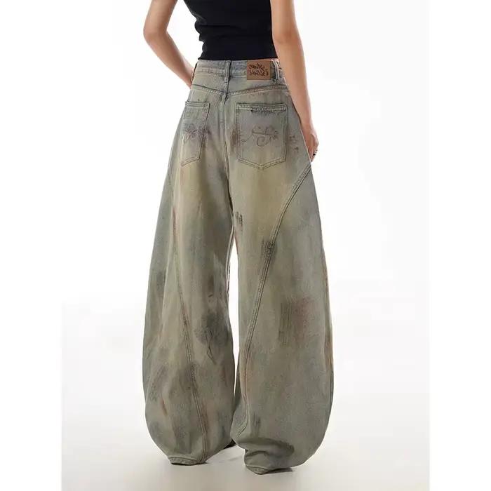 Jean bleu femme Hip-hop mode Vintage Streetwear Y2K jambe large