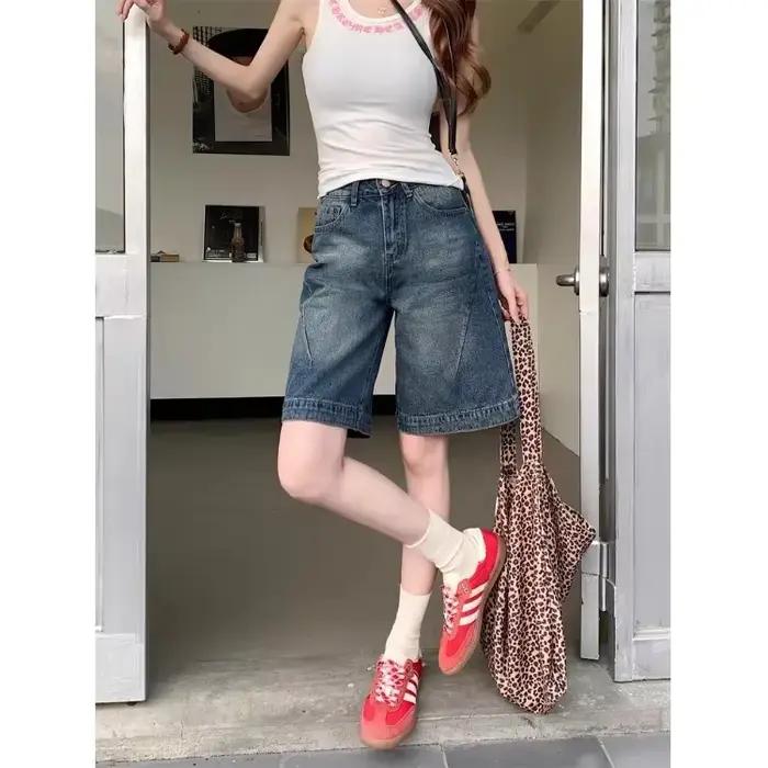 Shorts en jean rétro taille haute pour femme