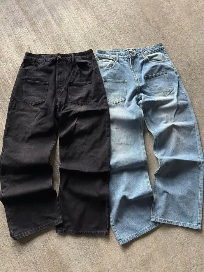 Simbol Project Blossom Jeans brodés Vintage taille basse pantalon à jambes larges Harajuku hommes femmes Baggy