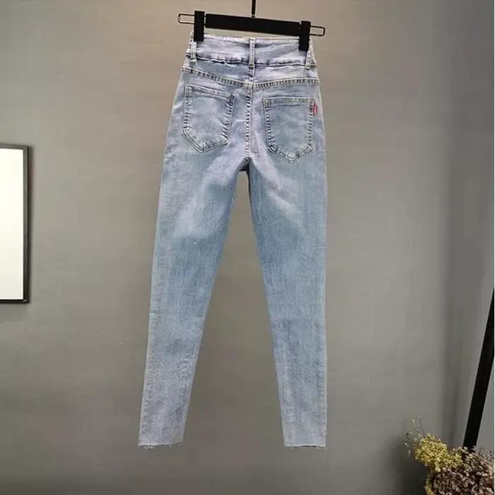 Jean femme 2025 été nouveau élastique mince industrie lourde diamant chaud petit pied crayon pantalon