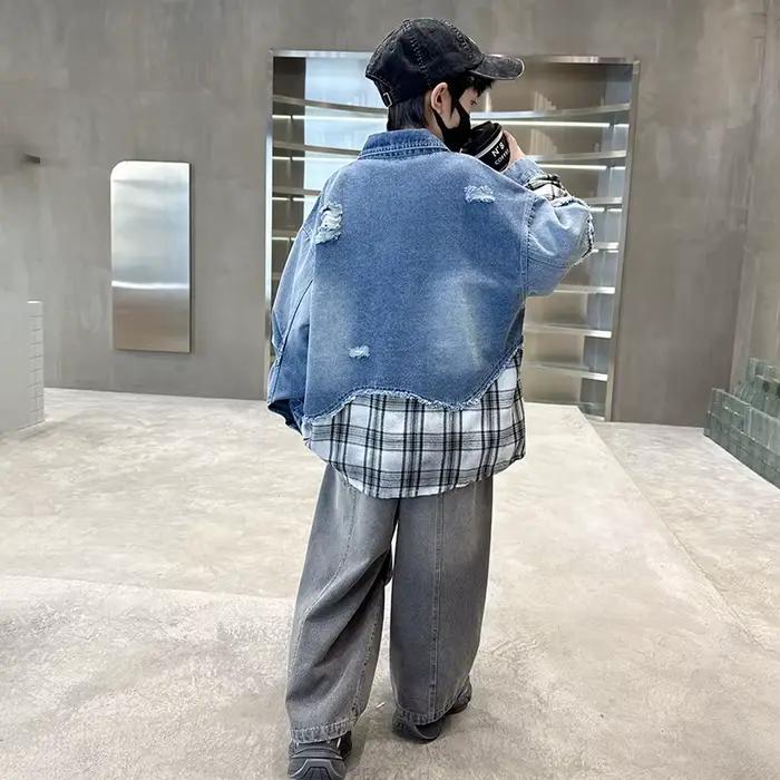 Nouveauté enfant vêtements garçons Cool Denim veste avec trou Cowboy à manches longues déchiré chemises manteau pour enfants fantaisie Streetwear tenues