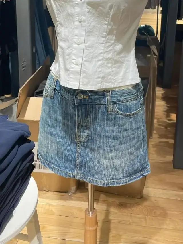 Mini jupes droites en denim vintage pour femmes