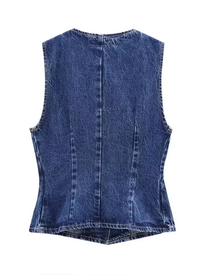 Gilet femme décontracté en denim col en V pour bureau et streetwear toutes saisons polyvalent confortable et élégant à offrir