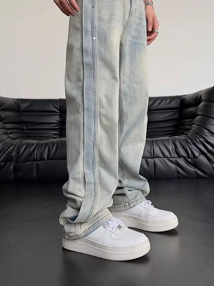 Jean pour hommes ample bleu clair Baggy droit homme Cowboy pantalon Punk épissé Y2k Vintage