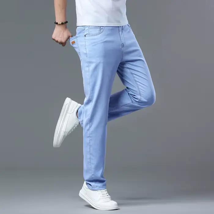 Jean en Lyocell Ultra-Fin Été Élastique Coupe Droite pour Homme – Pantalon en Denim Tendance Coréen Doux et Fluide – Style Décontracté Chic