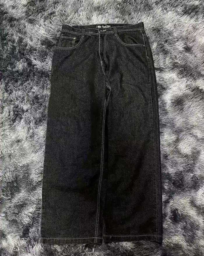 Jeans amples brodés lettres Y2K