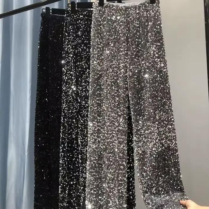 Pantalones De Mujer noir pantalon à paillettes Streetwear femmes
