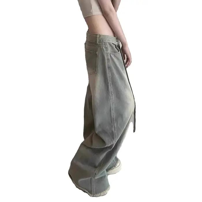 Jean Taille Haute à Jambe Large Femme Style Vintage Américain Confortable Coupe Ample Denim Non Extensible Occasions Toutes Saisons