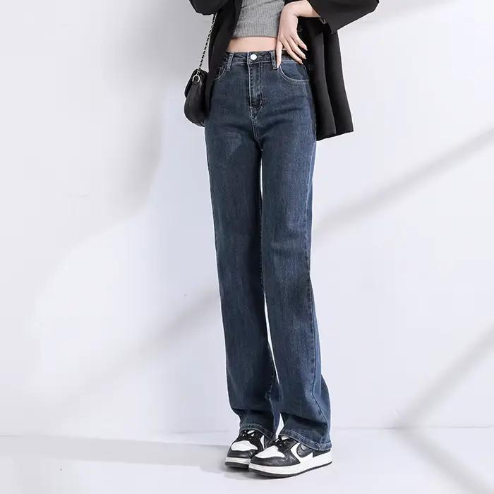 OUSSYU jean femmes droit coton taille haute Denim pantalon couleur unie noir bleu Stretch mode urbaine Vintage Baggy
