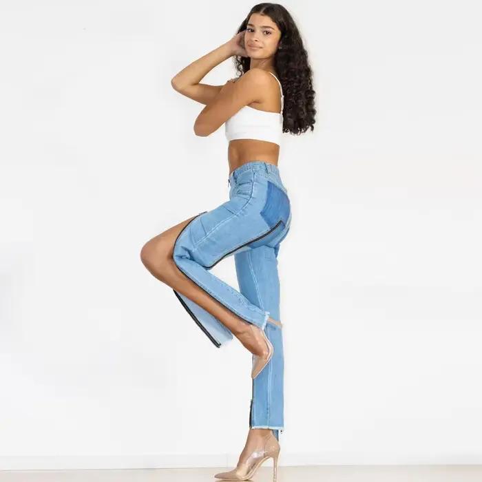 Shascullfites Jean droit slim pour femme avec plusieurs fermetures éclair