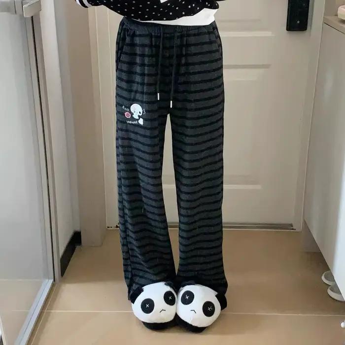 Pantalon droit japonais Kawaii Lolita style féerique Y2k avec broderies dessins animés pour femmes occasions spéciales