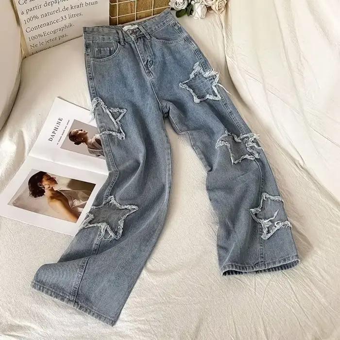 Jean Denim Taille Haute à Jambes Droites