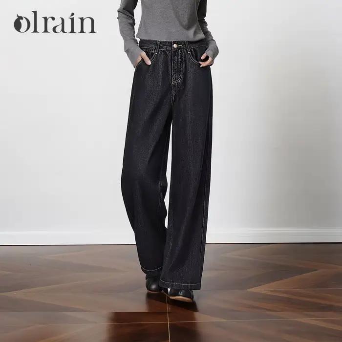 OLrain 2026 Printemps Femme Jean Bleu Ample Taille Haute Couvrant les Hanches Décontracté pour le Quotidien Pantalon Palazzo O58CA003191
