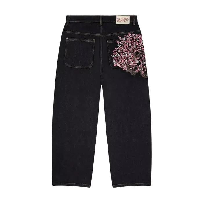 Jean Y2K Harajuku Gothique Vintage Fleurs de Prunier Motif Brodé Pantalon à Jambes larges Hommes Femmes Denim Style Américain Street Wear Polyester Doux Four Seasons Casual Occasionnels