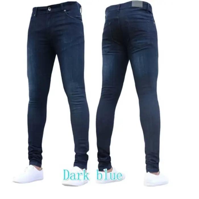 Hommes noir jean coupe ajustée qualité gris décontracté homme