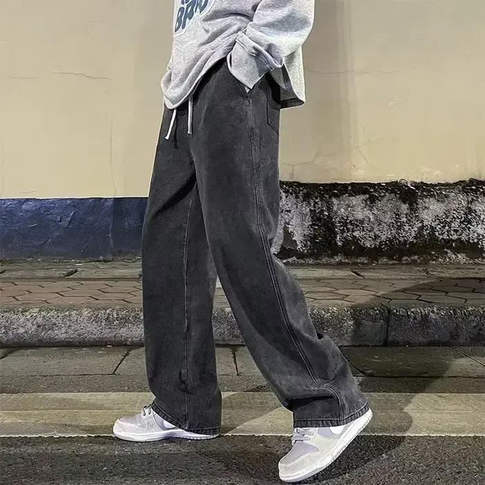 Jean ample homme style streetwear coréen ample droit pour hommes occasions quotidiennes四季通用宽松直筒男士牛仔裤日常穿搭