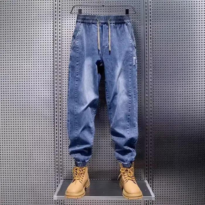 Jean décontracté pour homme, coupe ample, taille élastique, avec revers, style sport, nouvelle collection automne-printemps, toucher premium