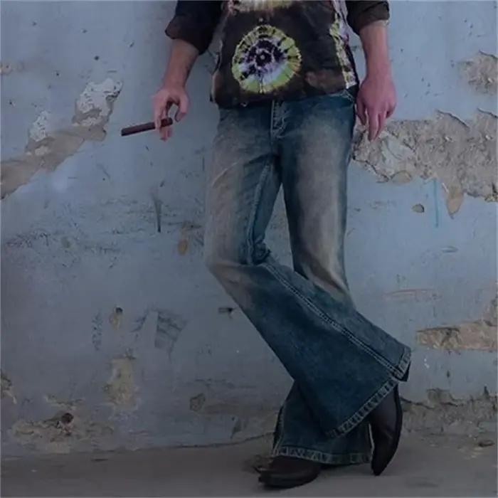 Vintage hommes gros jean évasé homme jeunesse quatre saisons décontracté bleu profond Denim pantalon 2023 mode taille