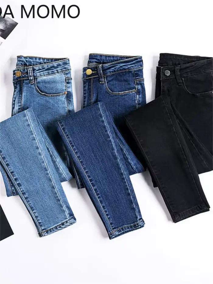 Pantalon jeans femme Denim noir VODA MOMO stretch ajustement mince style décontracté ocassions diverses