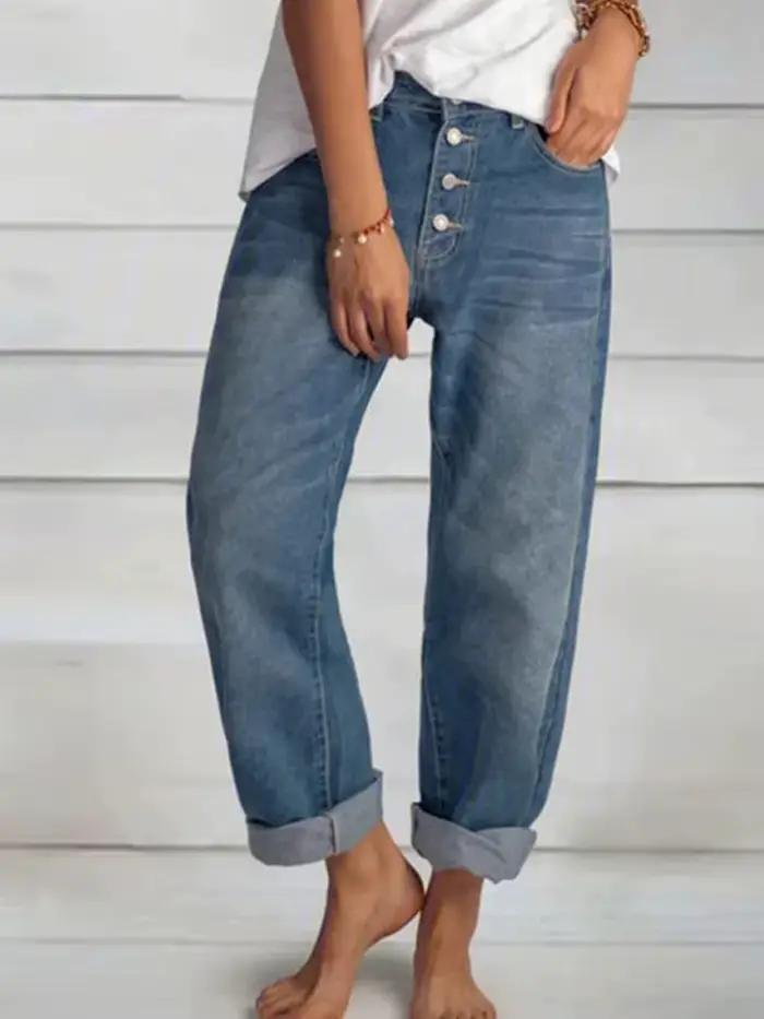 Jeans taille haute à jambe large pour femmes
