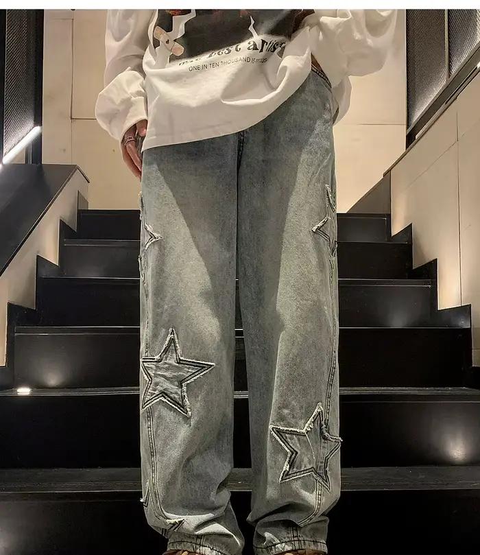 Nouvelle mode étoile à cinq branches jean hommes taille haute Vintage Streetwear