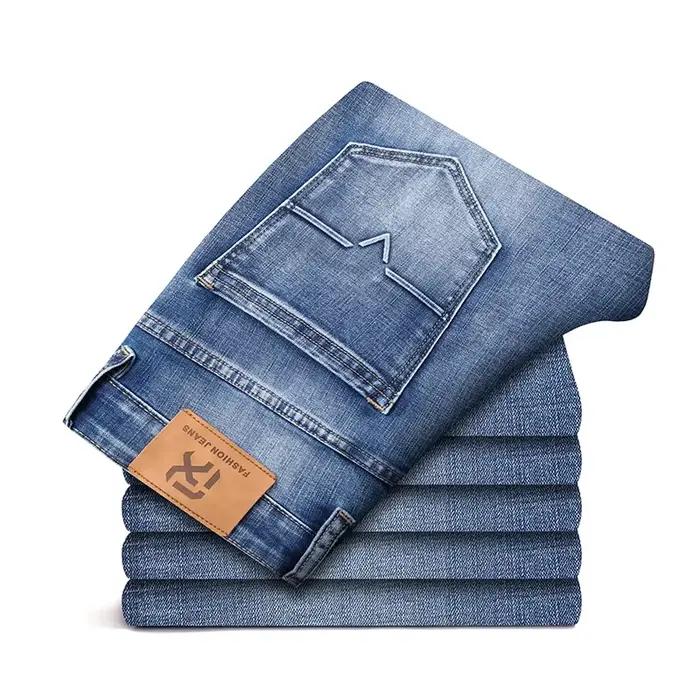 2025 jean coupe régulière Style classique printemps été nouveaux hommes bleu clair Stretch Denim tissu pantalon homme marque