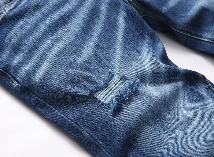 2025 hommes déchiré jean marque de luxe bleu clair trous pantalons longs qualité mâle mode Stretch mince pantalon