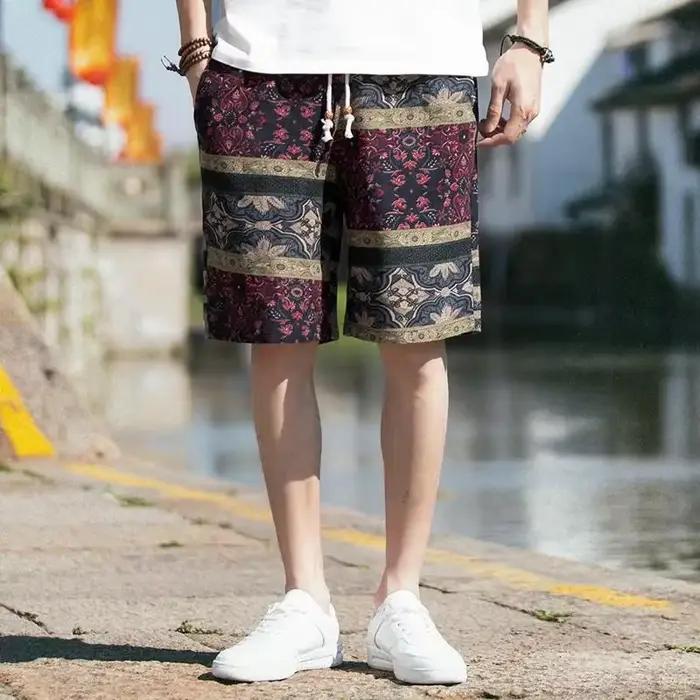 Pantalon court homme conseil graphique bleu Floral short