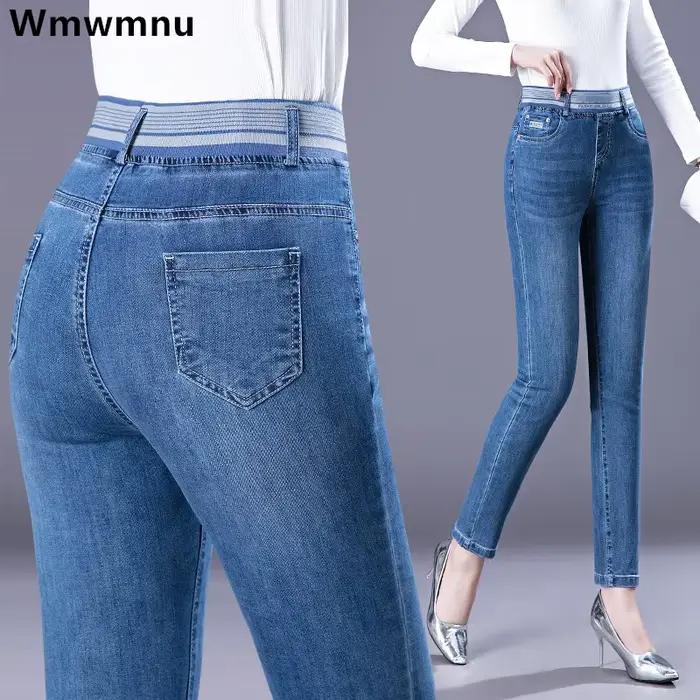 Taille haute pantalon en Denim maigre maman crayon jean femmes décontracté Streetwear grande