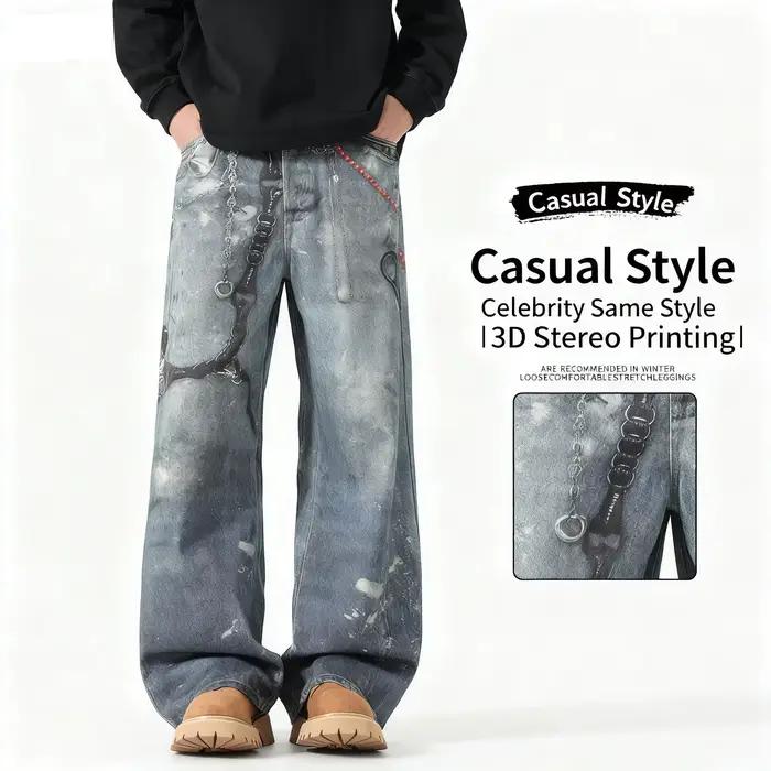 Jean Baggy imprimé chaîne 3D pour hommes et femmes